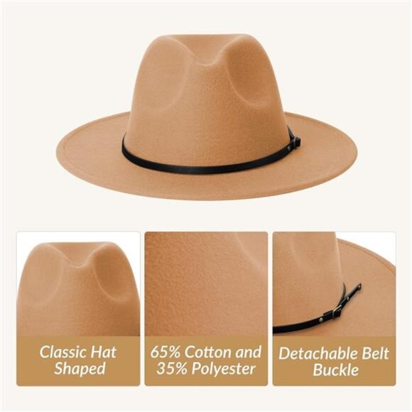 Fedora Hats for Men & Women Wide Brim Fedora Felt Panama Hat Men's Dress Hats - Picture 3 of 7